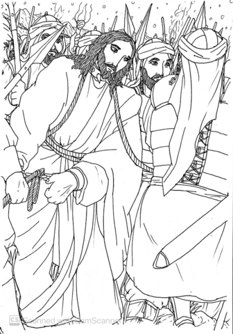 Jesus Is Bound And Led Away By The Men Of The High Priest Coloring Page